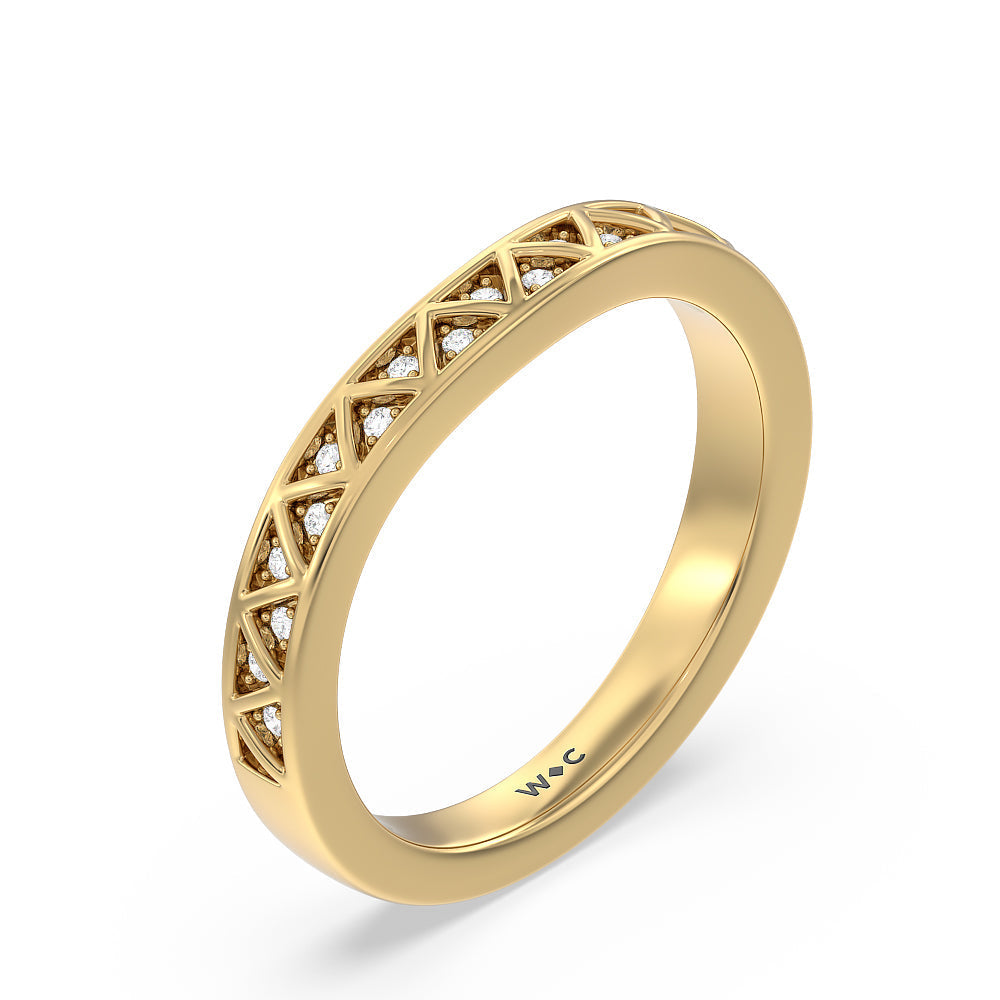 Vintage Zigzag Hidden Halo Diamond Wedding Band with 18KT Yellow Gold Cut Diamond in 14KT Yellow Gold view 4
