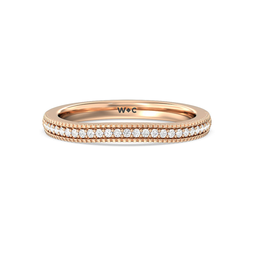 Vintage Knife Edge Vintage Diamond Wedding Band with 18KT Rose Gold Cut Diamond in 14KT Rose Gold view 1
