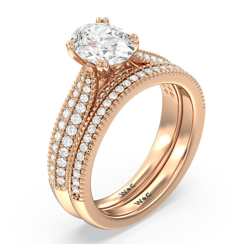 Vintage Knife Edge Vintage Diamond Wedding Band with 18KT Rose Gold Cut Diamond in 14KT Rose Gold view 3
