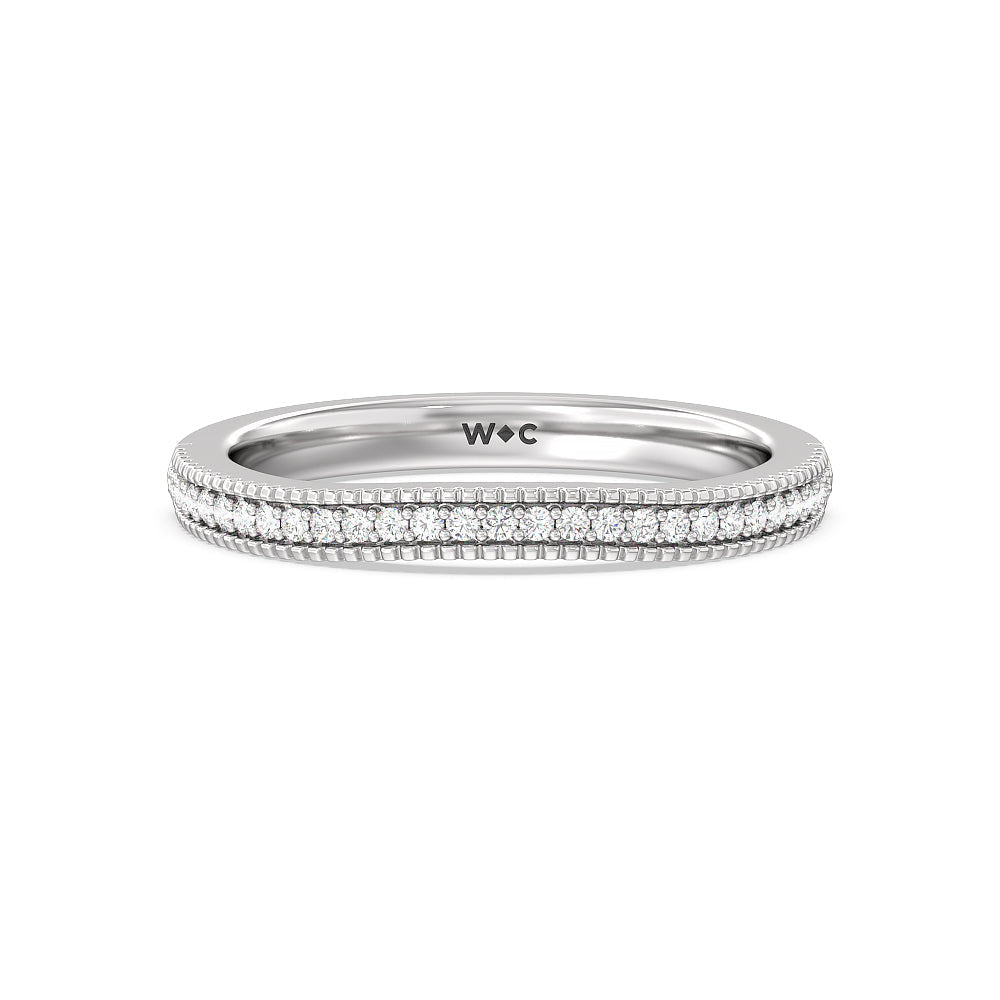 Vintage Knife Edge Vintage Diamond Wedding Band with Platinum Cut Diamond in 14KT Platinum view 1
