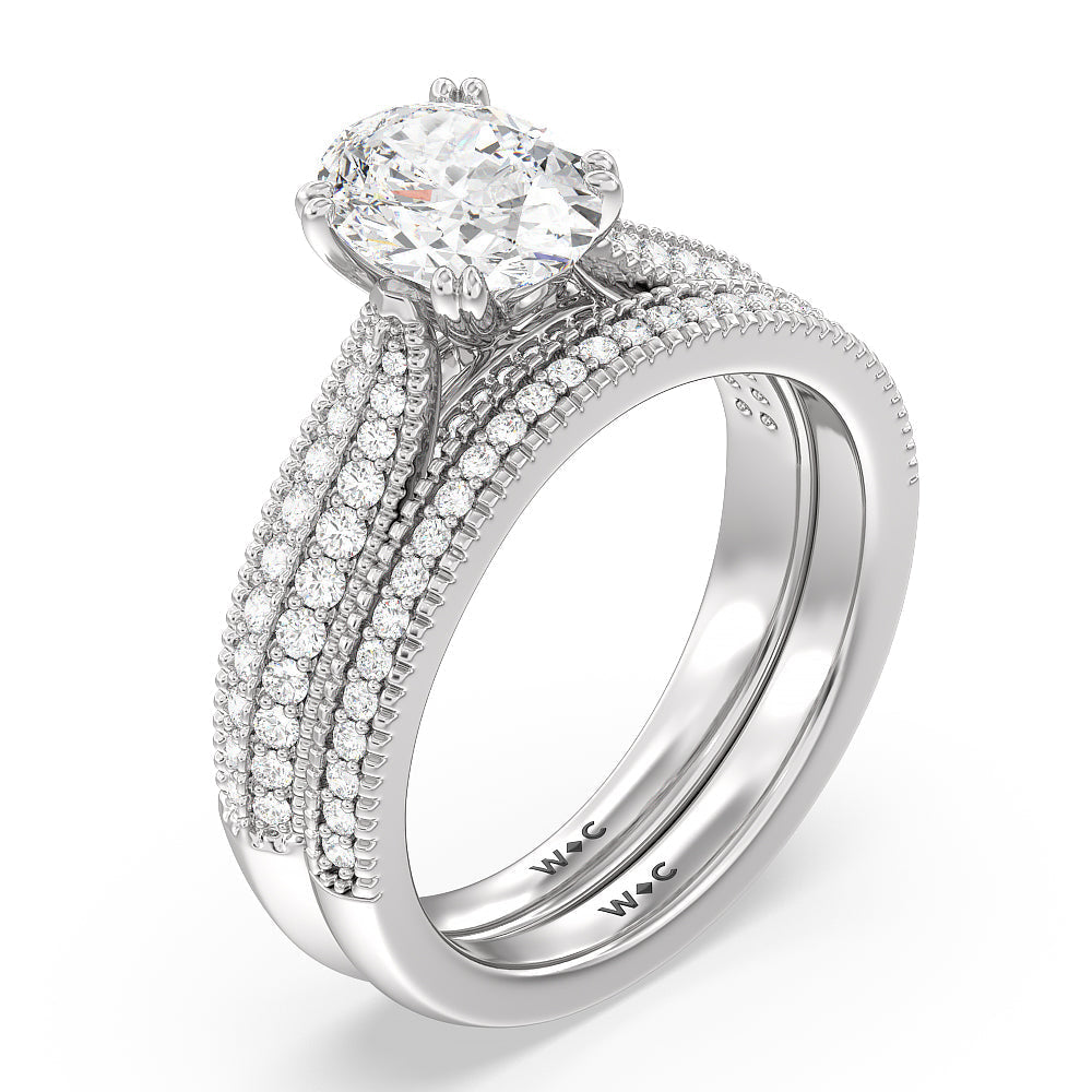 Vintage Knife Edge Vintage Diamond Wedding Band with Platinum Cut Diamond in 14KT Platinum view 3
