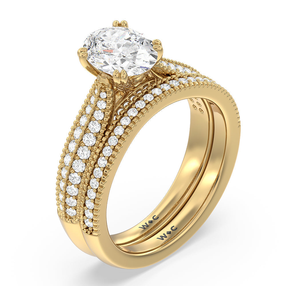 Vintage Knife Edge Vintage Diamond Wedding Band with 18KT Yellow Gold Cut Diamond in 14KT Yellow Gold view 3
