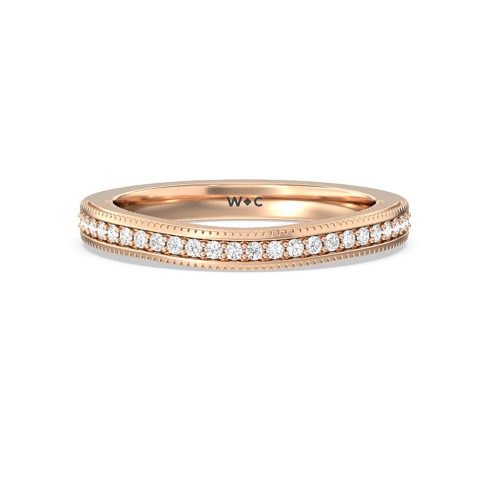 Vintage Grapevine Classic 3 Stone Diamond Wedding Band with 18KT Rose Gold Cut Diamond in 14KT Rose Gold view 1
