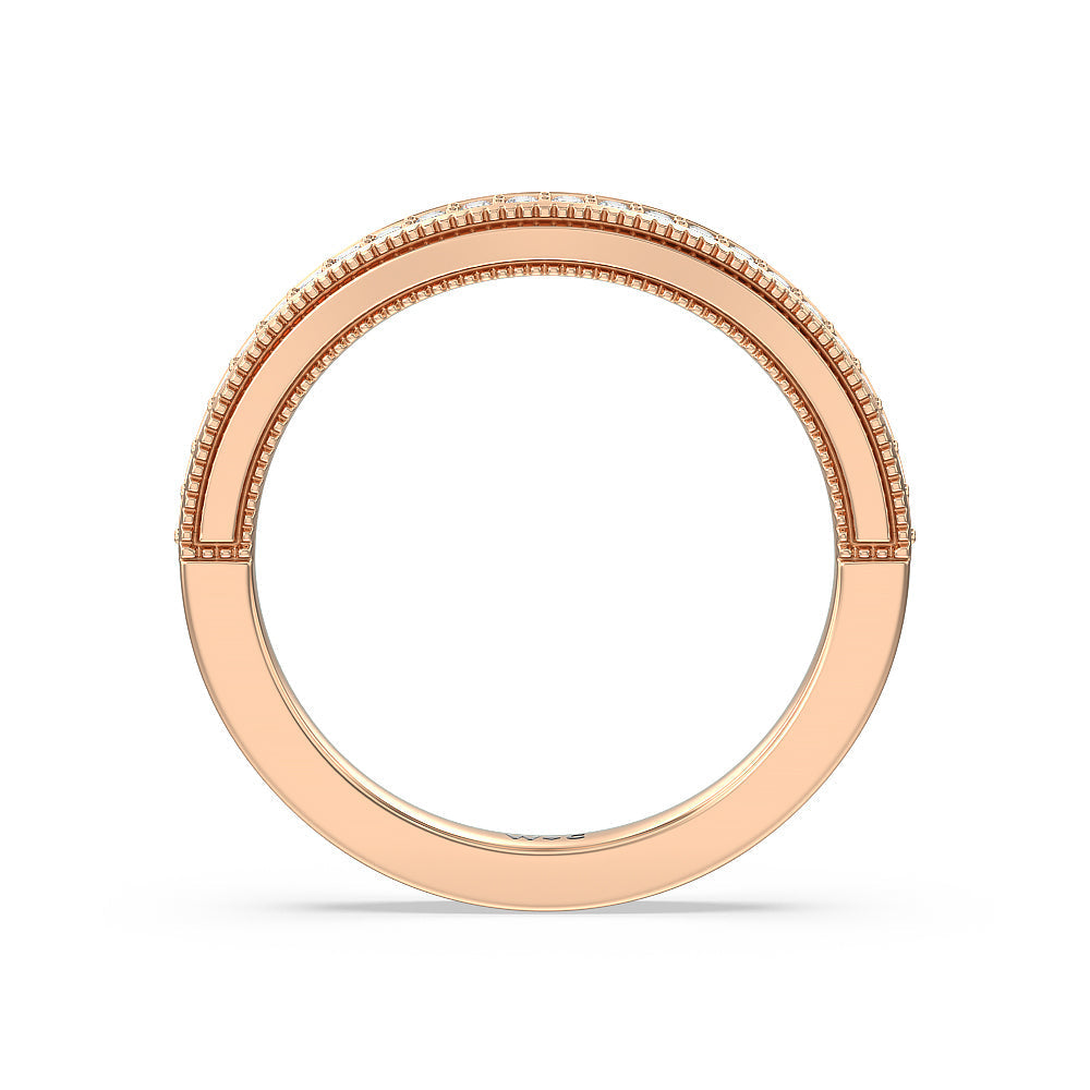 Vintage Grapevine Classic 3 Stone Diamond Wedding Band with 18KT Rose Gold Cut Diamond in 14KT Rose Gold view 2
