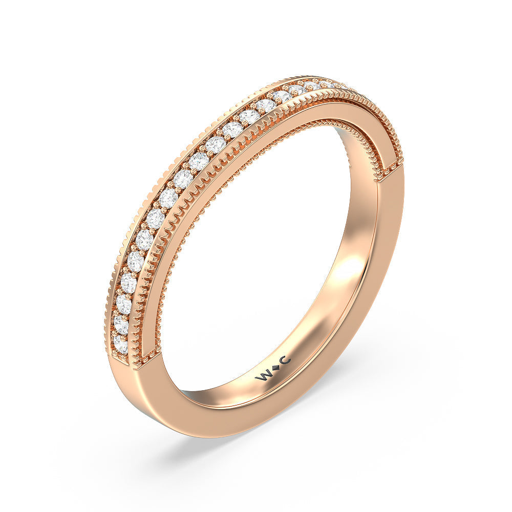 Vintage Grapevine Classic 3 Stone Diamond Wedding Band with 18KT Rose Gold Cut Diamond in 14KT Rose Gold view 4
