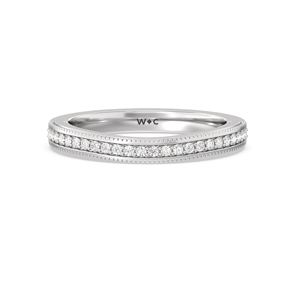 Vintage Grapevine Classic 3 Stone Diamond Wedding Band with Platinum Cut Diamond in 14KT Platinum view 1
