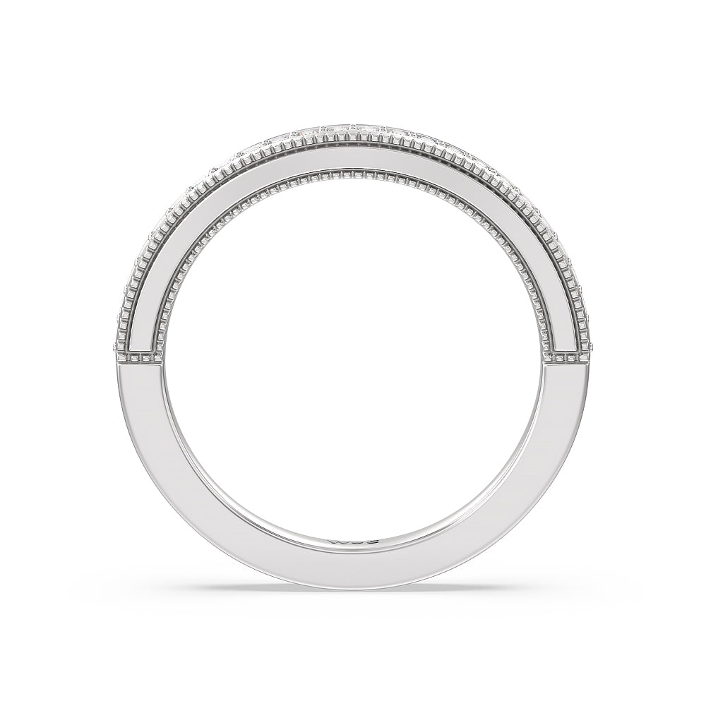 Vintage Grapevine Classic 3 Stone Diamond Wedding Band with Platinum Cut Diamond in 14KT Platinum view 2
