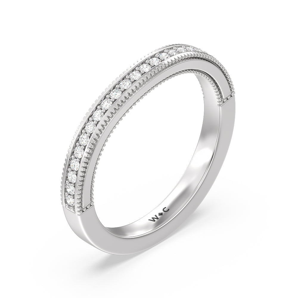 Vintage Grapevine Classic 3 Stone Diamond Wedding Band with Platinum Cut Diamond in 14KT Platinum view 4
