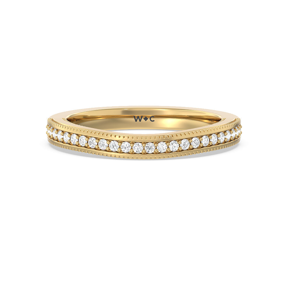 Vintage Grapevine Classic 3 Stone Diamond Wedding Band with 18KT Yellow Gold Cut Diamond in 14KT Yellow Gold view 1
