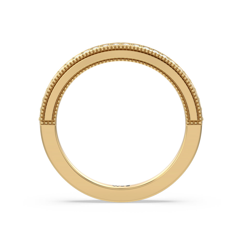 Vintage Grapevine Classic 3 Stone Diamond Wedding Band with 18KT Yellow Gold Cut Diamond in 14KT Yellow Gold view 2

