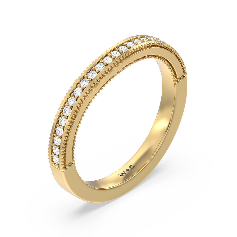 Vintage Grapevine Classic 3 Stone Diamond Wedding Band with 18KT Yellow Gold Cut Diamond in 14KT Yellow Gold view 4

