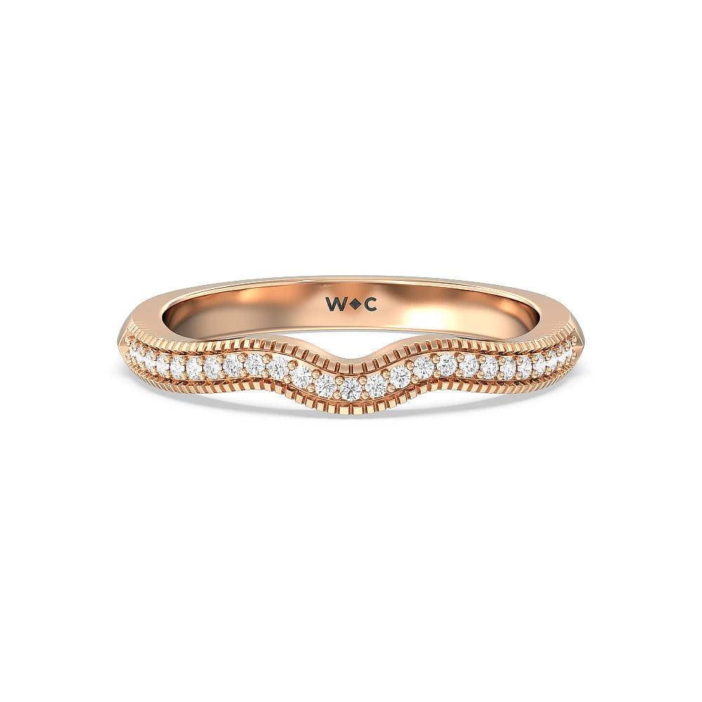 Vintage Oval Halo Diamond Wedding Band with 18KT Rose Gold Cut Diamond in 14KT Rose Gold view 1
