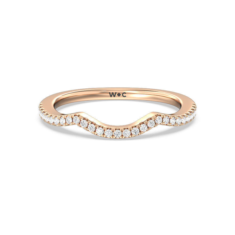 Vintage Glamour Ribbon Swirl Diamond Wedding Band (E+ VS+) with 18KT Rose Gold Cut Diamond in 14KT Rose Gold view 1
