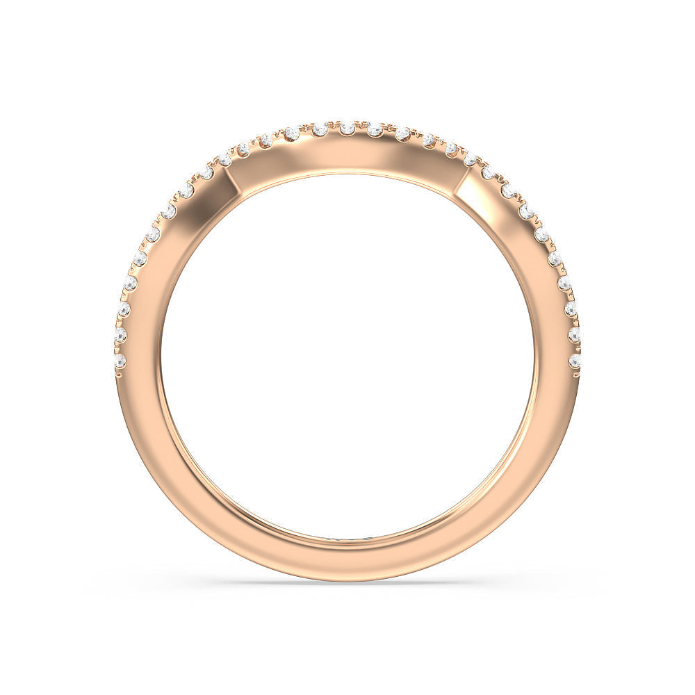 Vintage Glamour Ribbon Swirl Diamond Wedding Band with 18KT Rose Gold Cut Diamond in 14KT Rose Gold view 2

