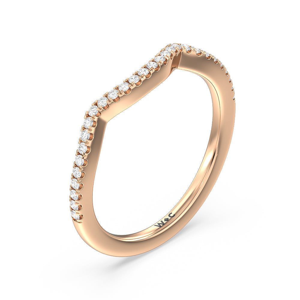 Vintage Glamour Ribbon Swirl Diamond Wedding Band (E+ VS+) with 18KT Rose Gold Cut Diamond in 14KT Rose Gold view 4
