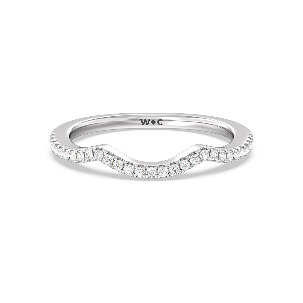 Vintage Glamour Ribbon Swirl Diamond Wedding Band (E+ VS+) with Platinum Cut Diamond in 14KT Platinum view 1

