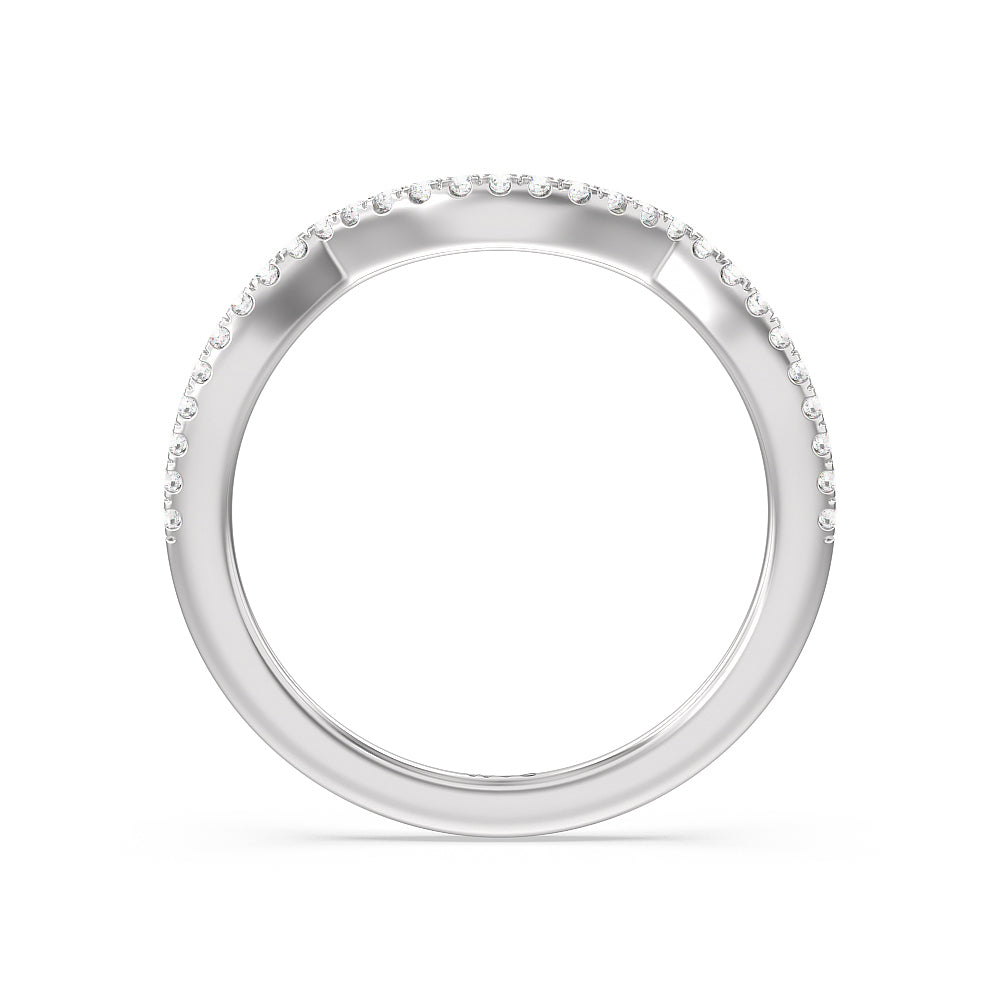 Vintage Glamour Ribbon Swirl Diamond Wedding Band (E+ VS+) with Platinum Cut Diamond in 14KT Platinum view 2
