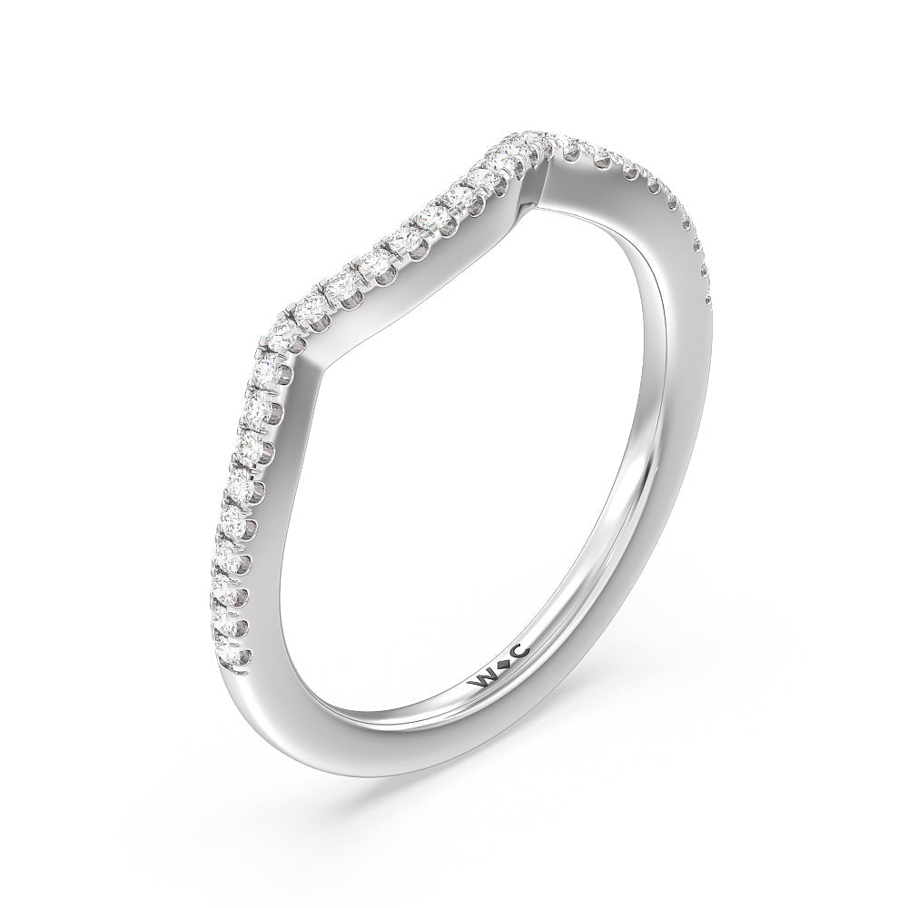 Vintage Glamour Ribbon Swirl Diamond Wedding Band (E+ VS+) with Platinum Cut Diamond in 14KT Platinum view 4
