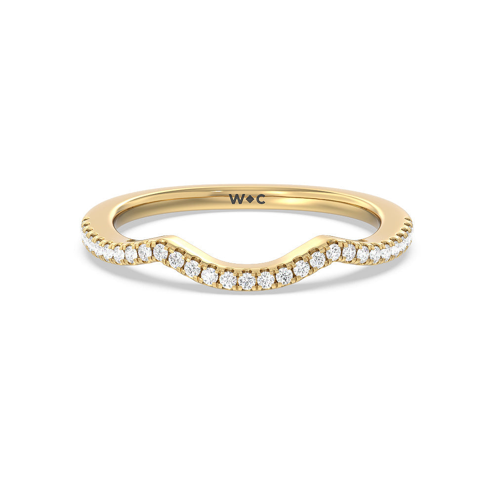 Vintage Glamour Ribbon Swirl Diamond Wedding Band with 18KT Yellow Gold Cut Diamond in 14KT Yellow Gold view 1
