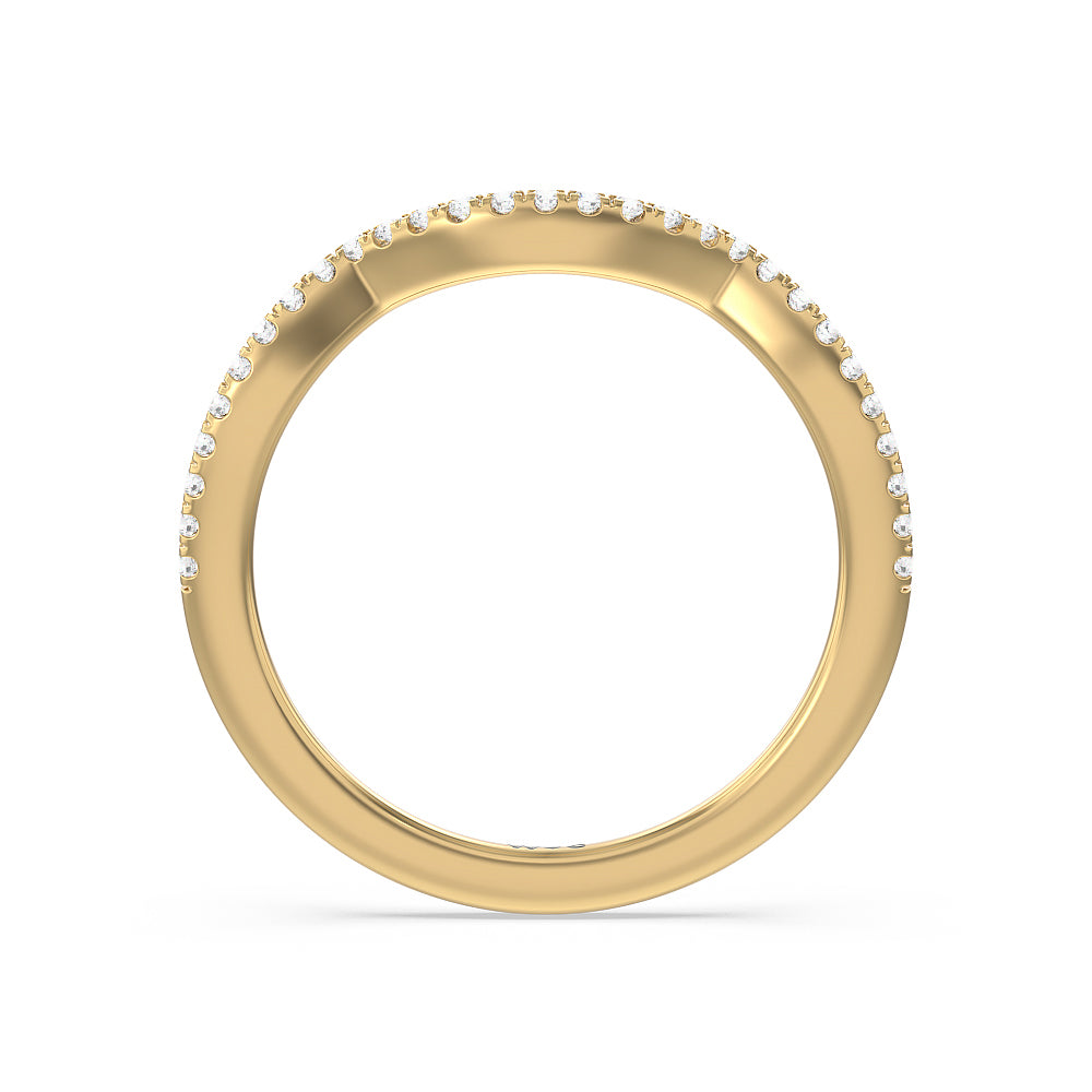 Vintage Glamour Ribbon Swirl Diamond Wedding Band with 18KT Yellow Gold Cut Diamond in 14KT Yellow Gold view 2

