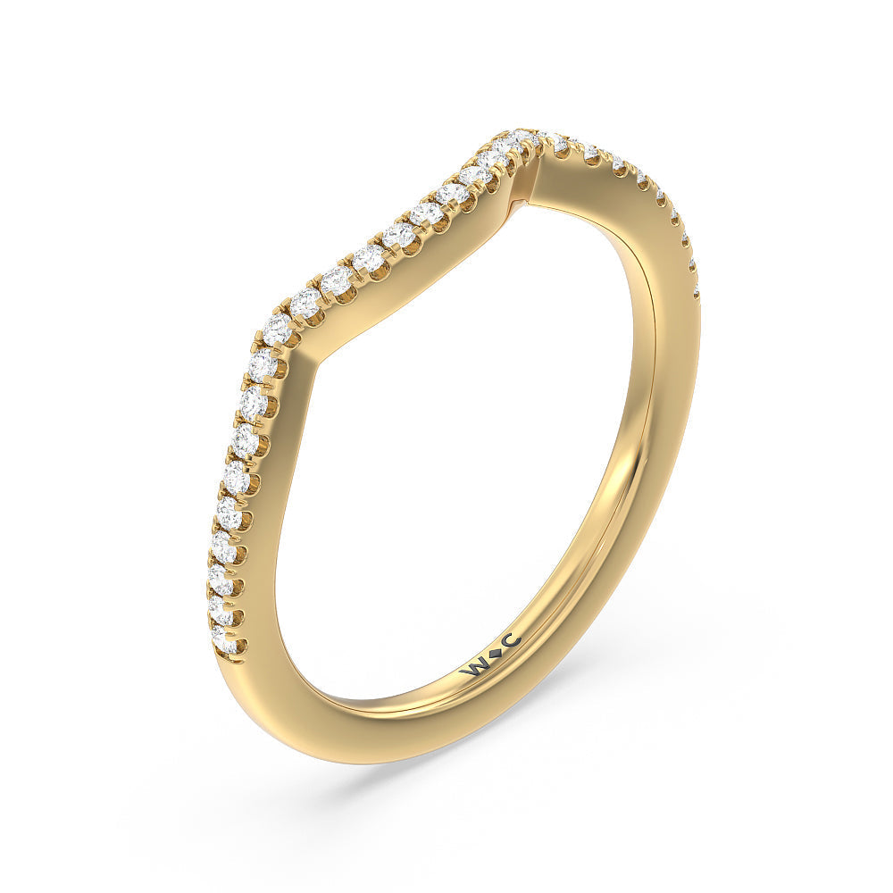 Vintage Glamour Ribbon Swirl Diamond Wedding Band with 18KT Yellow Gold Cut Diamond in 14KT Yellow Gold view 4
