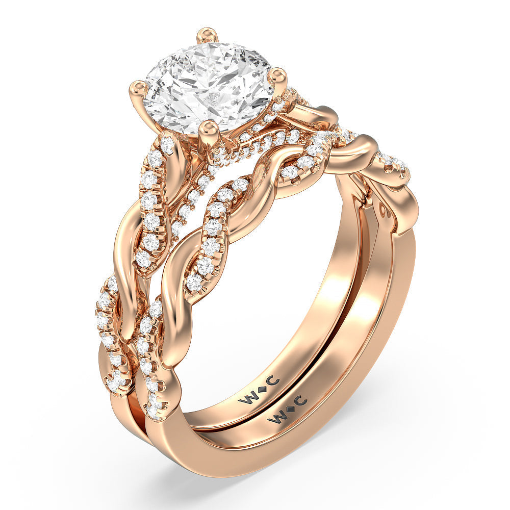 Vintage Glamour Twisted Diamond Wedding Band with 18KT Rose Gold Cut Diamond in 14KT Rose Gold view 3
