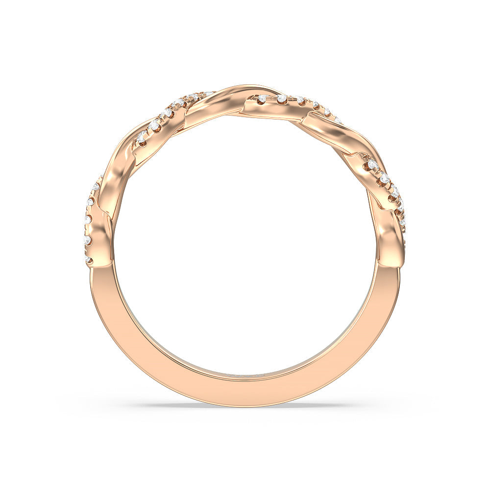Vintage Glamour Twisted Diamond Wedding Band with 18KT Rose Gold Cut Diamond in 14KT Rose Gold view 2
