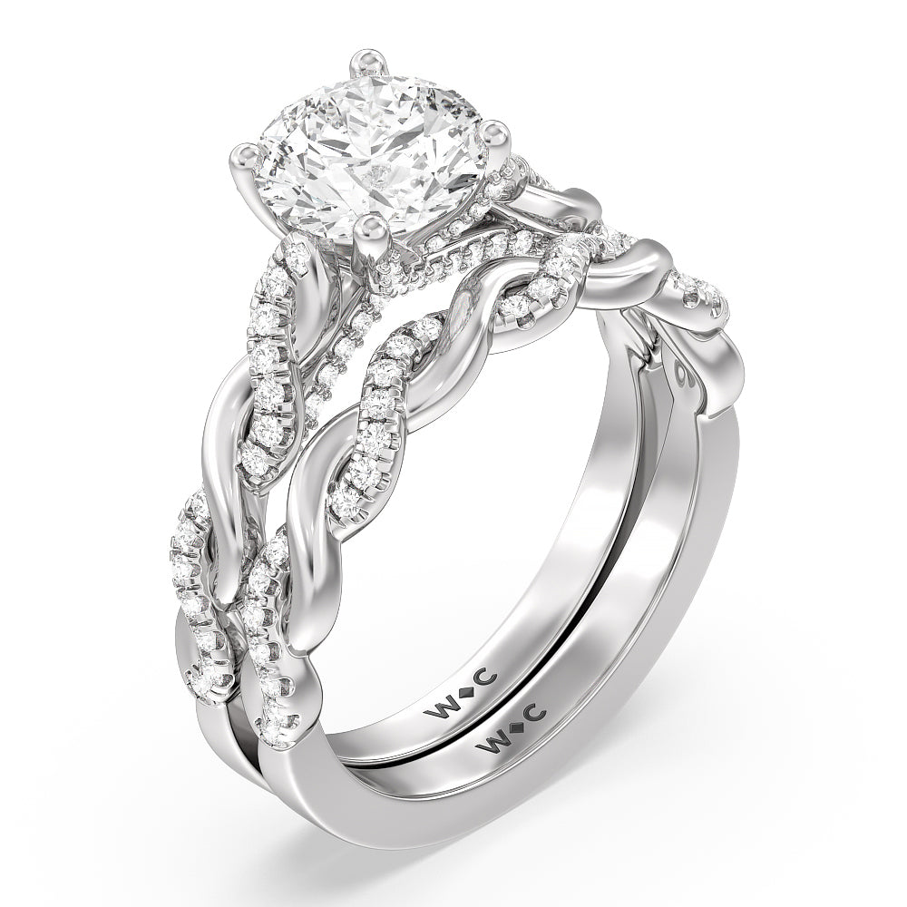 Vintage Glamour Twisted Diamond Wedding Band with Platinum Cut Diamond in 14KT Platinum view 3
