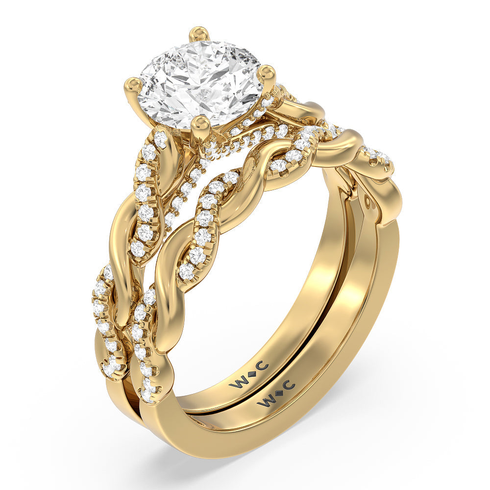 Vintage Glamour Twisted Diamond Wedding Band with 18KT Yellow Gold Cut Diamond in 14KT Yellow Gold view 3
