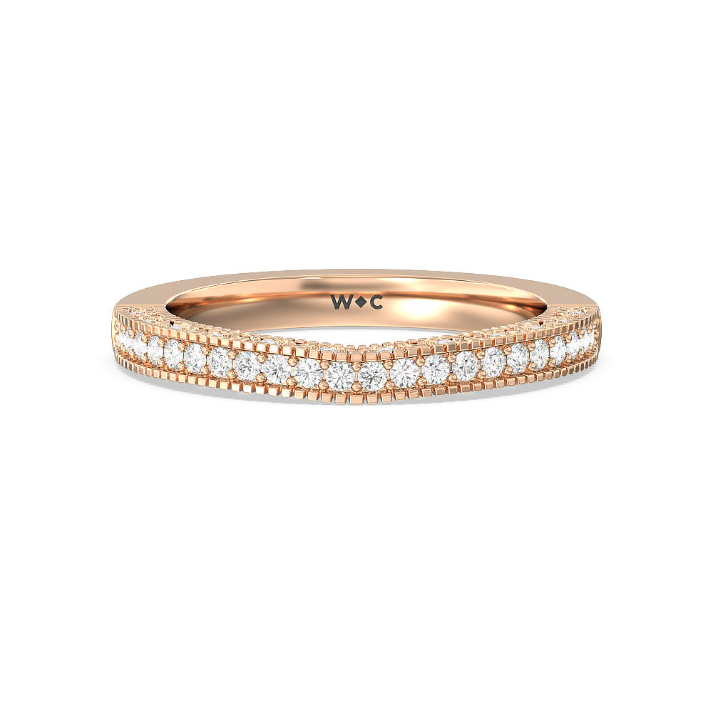 Vintage Classic Hidden Halo Diamond Wedding Band with 18KT Rose Gold Cut Diamond in 14KT Rose Gold view 1
