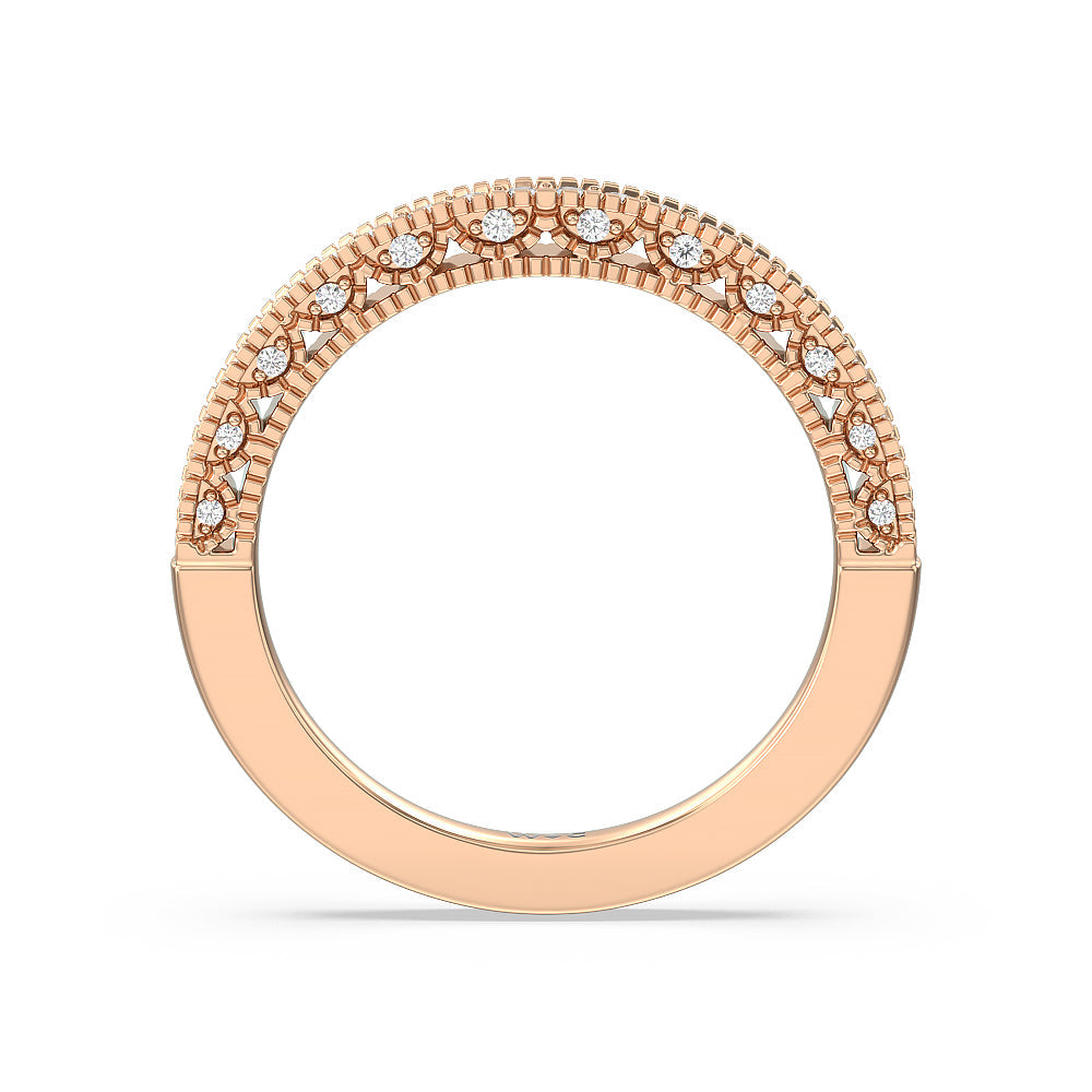 Vintage Classic Hidden Halo Diamond Wedding Band with 18KT Rose Gold Cut Diamond in 14KT Rose Gold view 2

