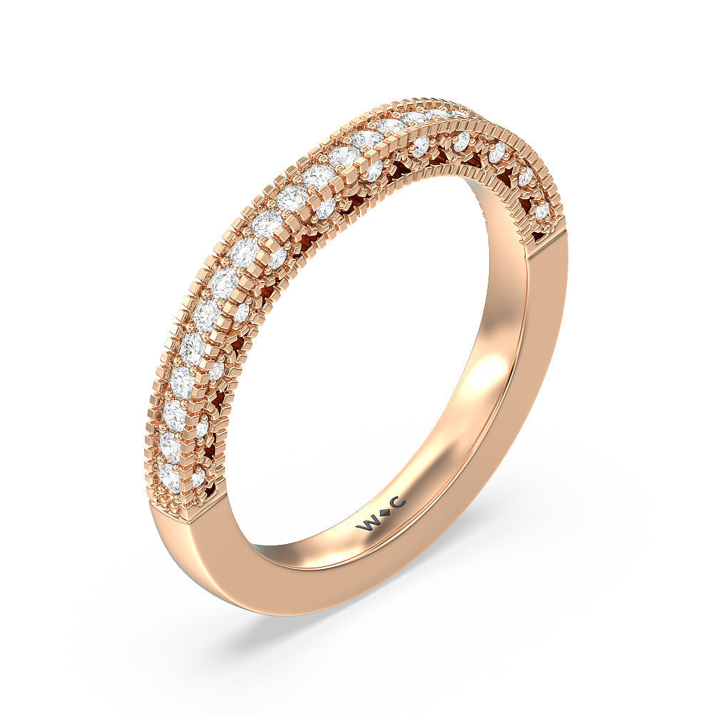 Vintage Classic Hidden Halo Diamond Wedding Band with 18KT Rose Gold Cut Diamond in 14KT Rose Gold view 4
