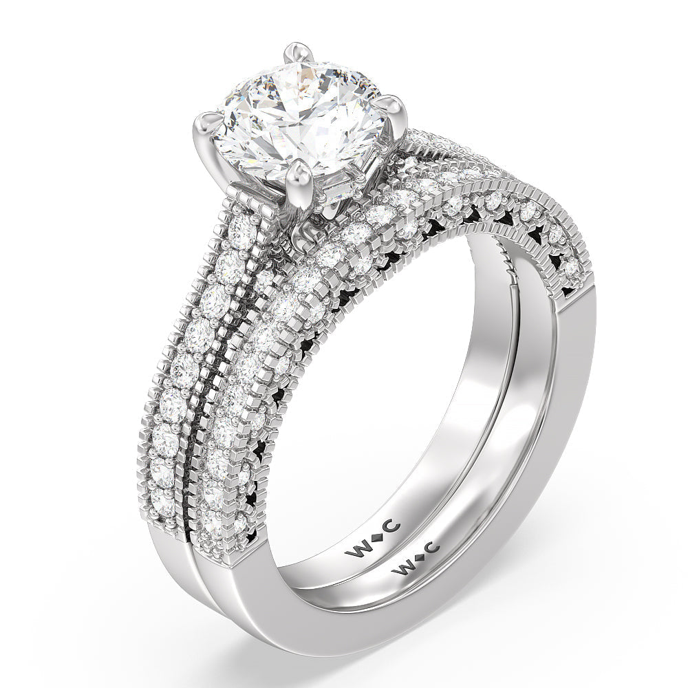 Vintage Classic Hidden Halo Diamond Wedding Band with Platinum Cut Diamond in 14KT Platinum view 3
