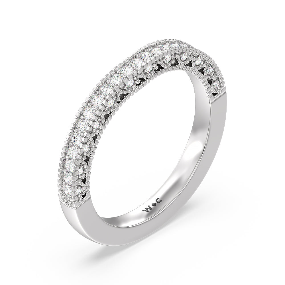 Vintage Classic Hidden Halo Diamond Wedding Band with Platinum Cut Diamond in 14KT Platinum view 4
