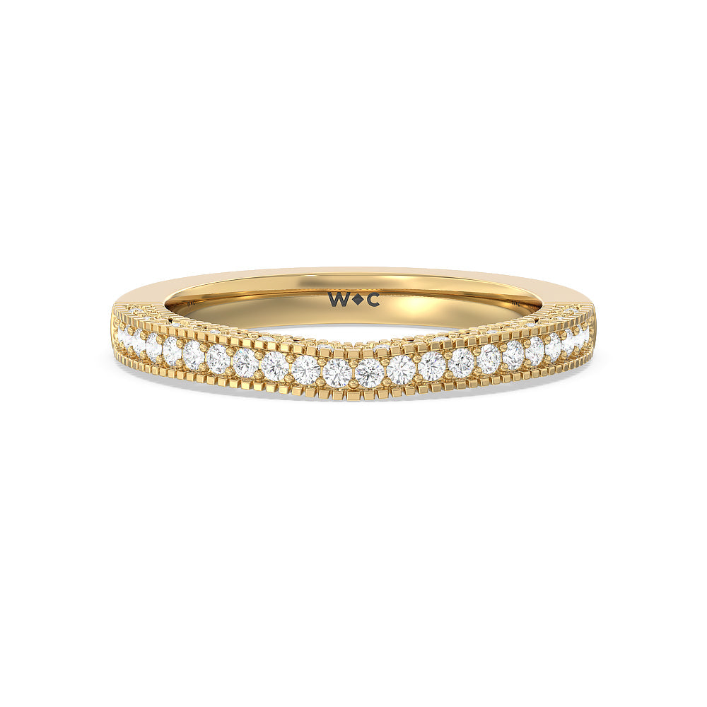 Vintage Classic Hidden Halo Diamond Wedding Band with 18KT Yellow Gold Cut Diamond in 14KT Yellow Gold view 1
