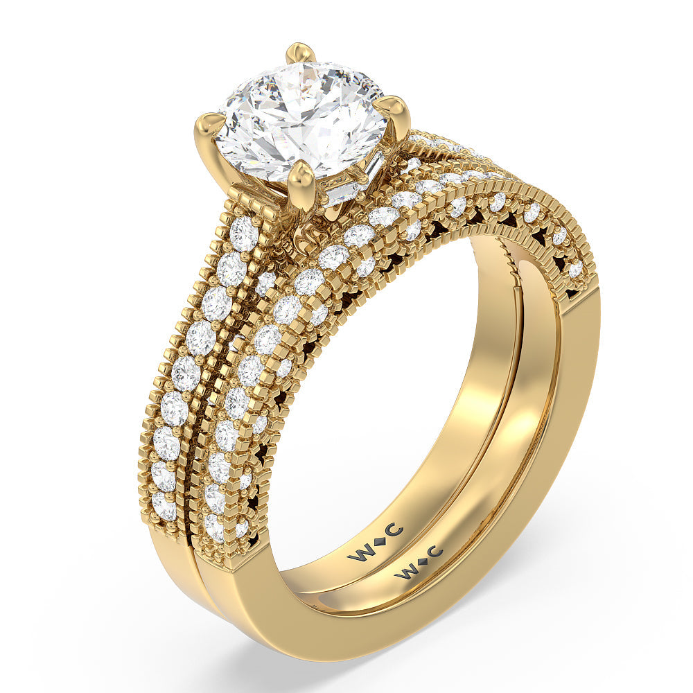 Vintage Classic Hidden Halo Diamond Wedding Band with 18KT Yellow Gold Cut Diamond in 14KT Yellow Gold view 3
