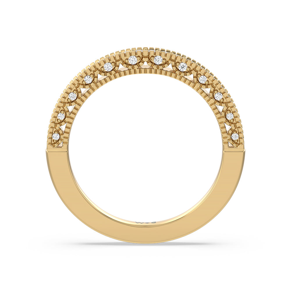 Vintage Classic Hidden Halo Diamond Wedding Band with 18KT Yellow Gold Cut Diamond in 14KT Yellow Gold view 2
