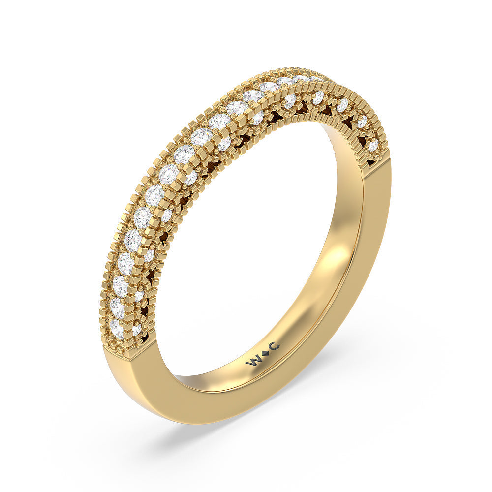 Vintage Classic Hidden Halo Diamond Wedding Band with 18KT Yellow Gold Cut Diamond in 14KT Yellow Gold view 4
