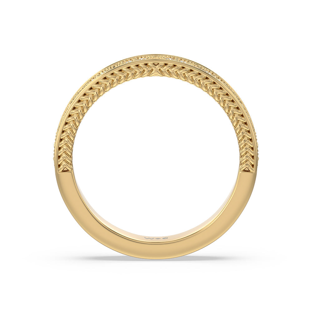 Vintage Hidden Halo Chevron Wedding Band with 18KT Yellow Gold Cut Diamond in 14KT Yellow Gold view 2

