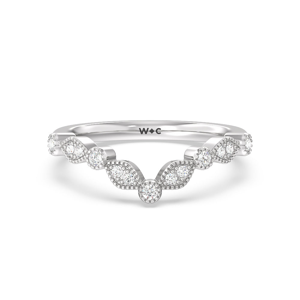 Vintage Hexagonal Halo Diamond Wedding Band with Platinum Cut Diamond in 14KT Platinum view 1

