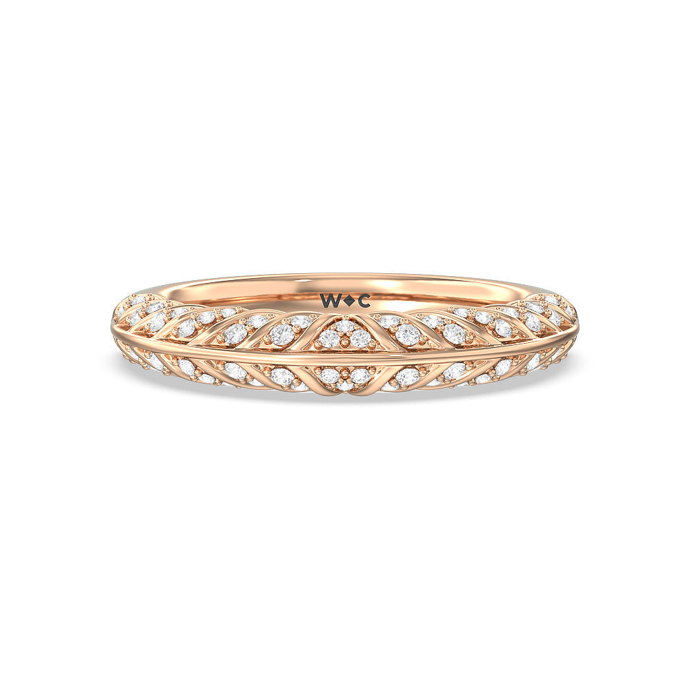 Vintage Chevron Classic Diamond Wedding Band with 18KT Rose Gold Cut Diamond in 14KT Rose Gold view 1
