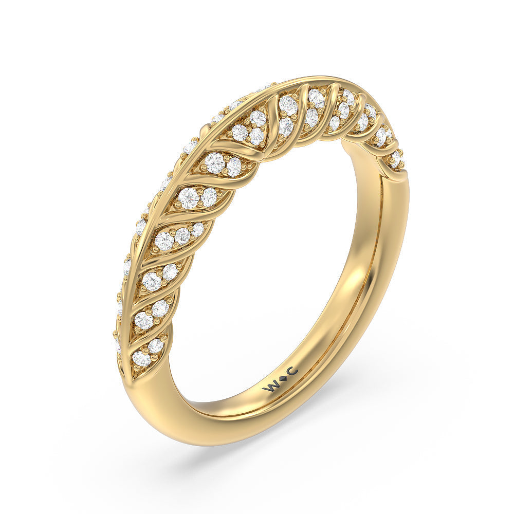 Vintage Chevron Classic Diamond Wedding Band with 18KT Yellow Gold Cut Diamond in 14KT Yellow Gold view 4
