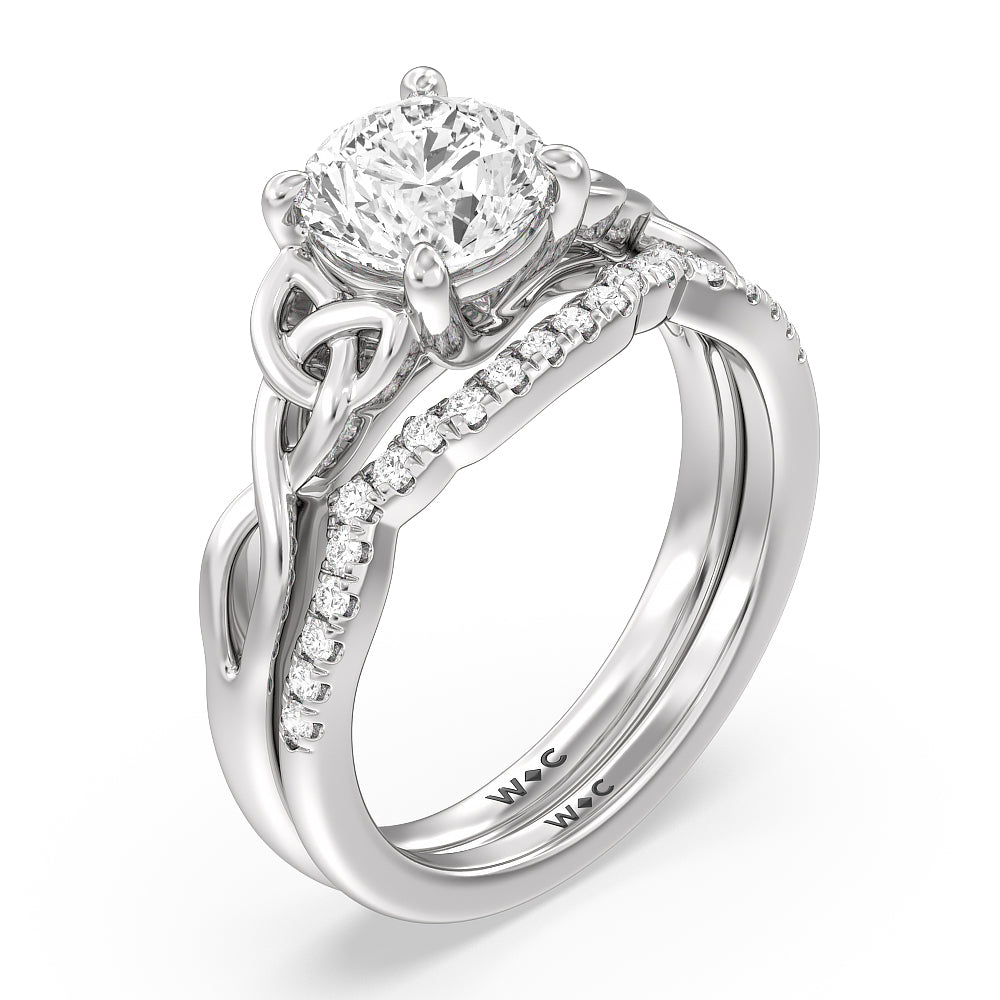 Vintage Celtic Entwined Trinity Knot Diamond Wedding Band (E+ VS+) with Platinum Cut Diamond in 14KT Platinum view 4
