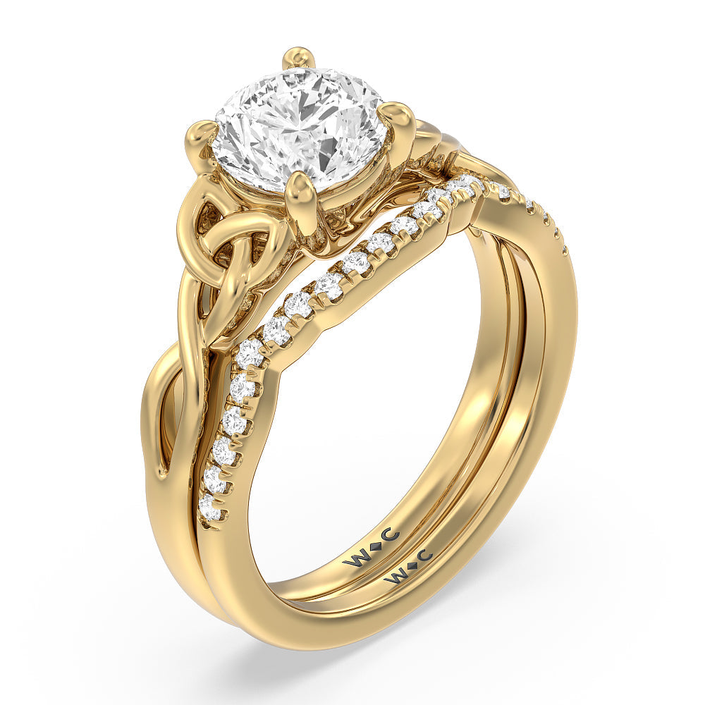 Vintage Celtic Entwined Trinity Knot Diamond Wedding Band (E+ VS+) with 18KT Yellow Gold Cut Diamond in 14KT Yellow Gold view 4
