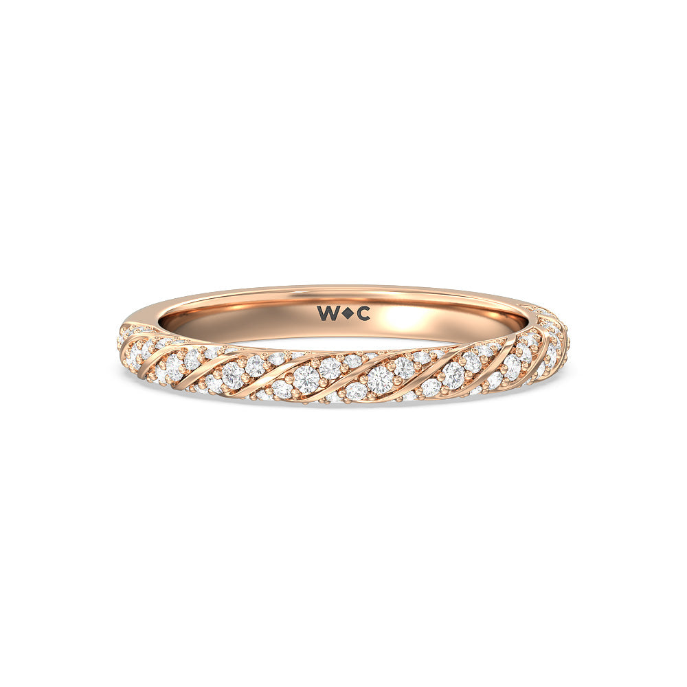 Vintage Floral Diamond Wedding Band with 18KT Rose Gold Cut Diamond in 14KT Rose Gold view 1
