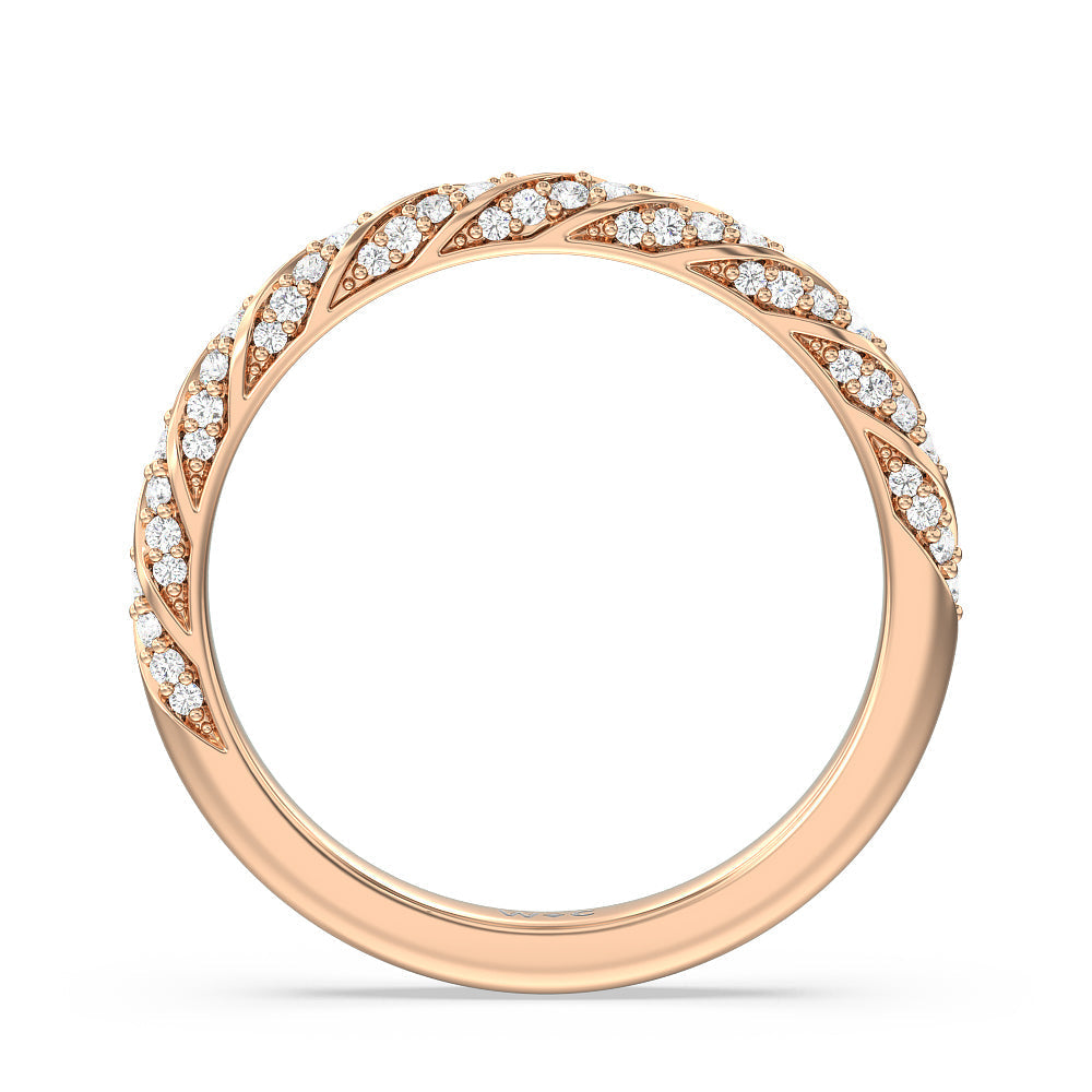 Vintage Floral Diamond Wedding Band with 18KT Rose Gold Cut Diamond in 14KT Rose Gold view 2
