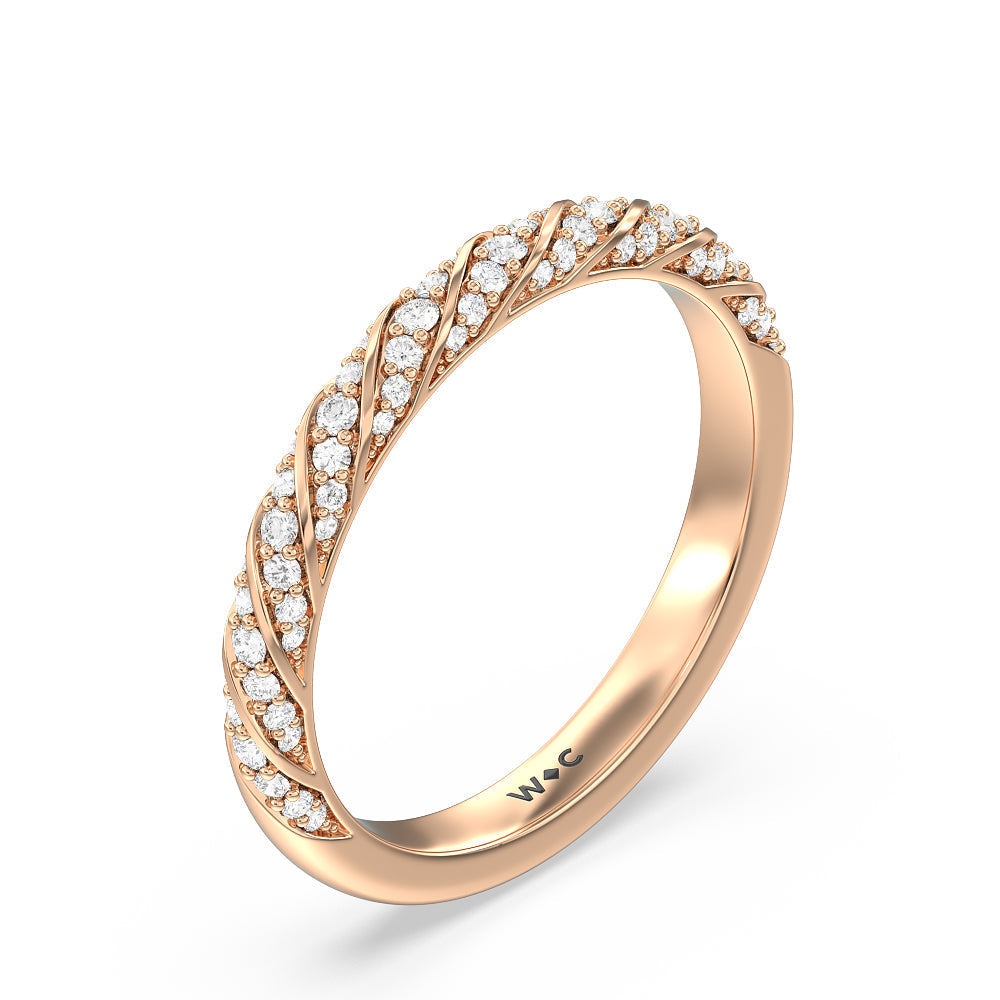 Vintage Floral Diamond Wedding Band with 18KT Rose Gold Cut Diamond in 14KT Rose Gold view 4
