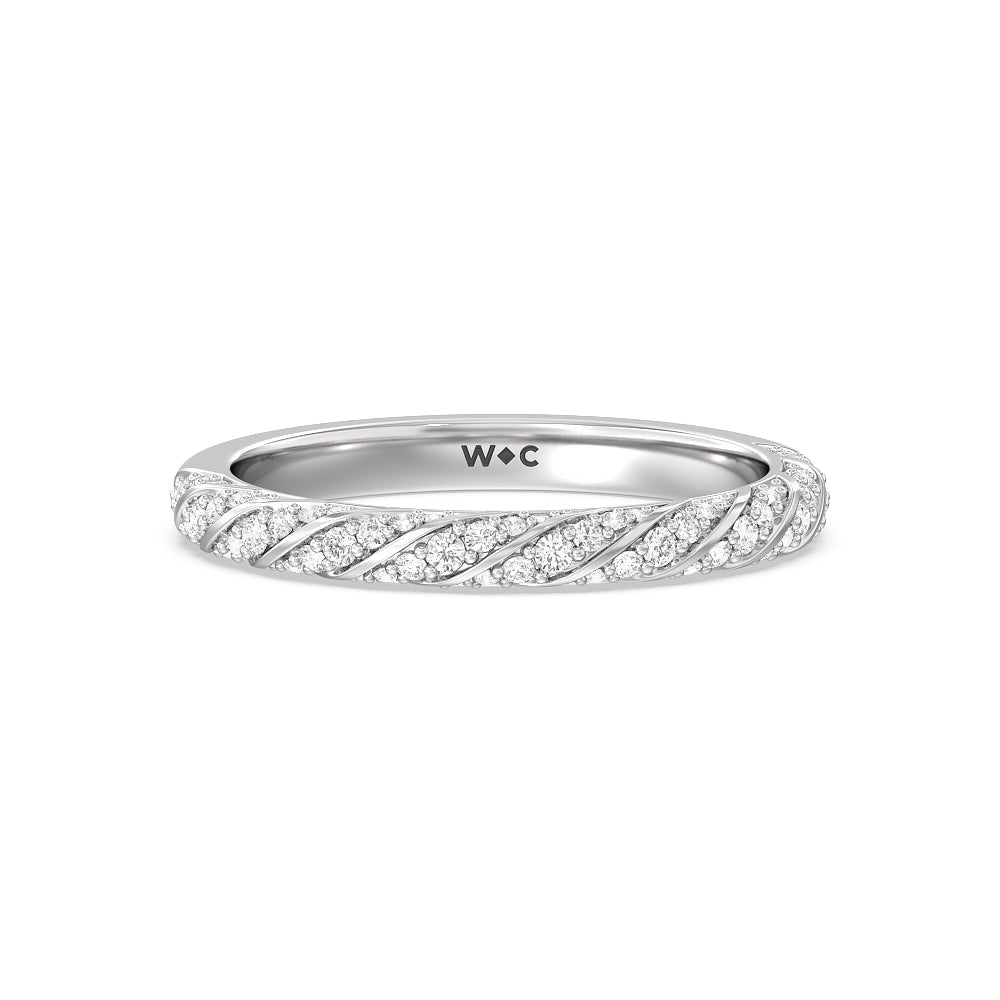 Vintage Floral Diamond Wedding Band with Platinum Cut Diamond in 14KT Platinum view 1
