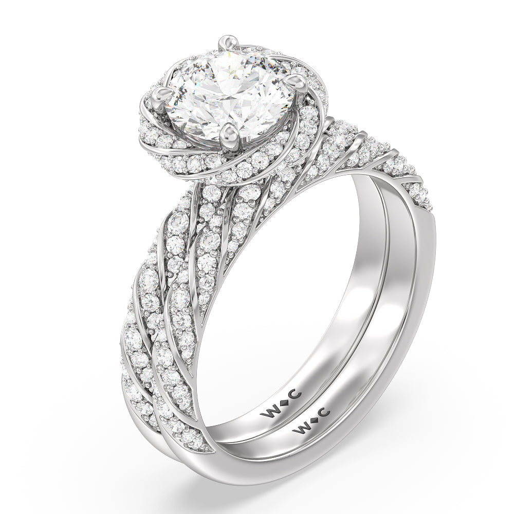 Vintage Floral Diamond Wedding Band with Platinum Cut Diamond in 14KT Platinum view 3
