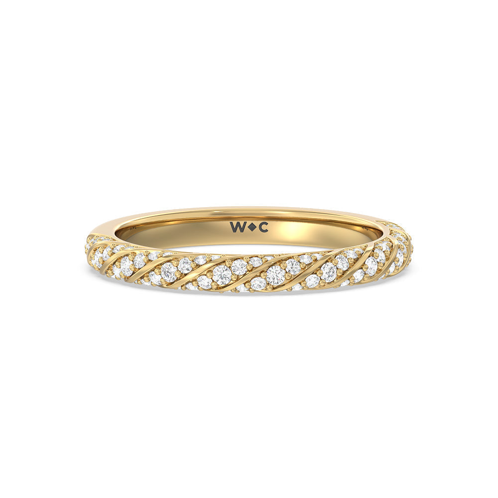 Vintage Floral Diamond Wedding Band with 18KT Yellow Gold Cut Diamond in 14KT Yellow Gold view 1

